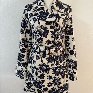 MERONA Floral Belted trench Coat Ivory Navy Women’s Mid-Length Long sleeve M.